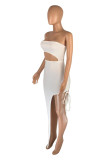 Pink Fashion Sexy Solid Hollowed Out Backless Strapless Irregular Dress