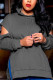 Grey Casual Solid Hollowed Out Patchwork Slit Hooded Collar Tops