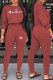 Purplish Red Fashion Sportswear Print Patchwork O Neck Long Sleeve Two Pieces