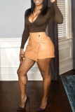 Orange Fashion Sexy Solid Patchwork Skinny High Waist Skirt