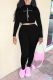 Black Casual Print Patchwork O Neck Long Sleeve Two Pieces