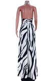 Tibetan Blue Fashion Sexy Print Hollowed Out Backless Halter Sleeveless Dress Dresses