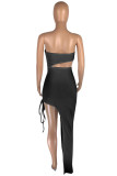 Pink Fashion Sexy Solid Hollowed Out Backless Strapless Irregular Dress