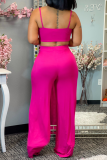 Red Sexy Solid Patchwork Spaghetti Strap Sleeveless Two Pieces