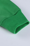 Green Casual Solid Split Joint O Neck Tops