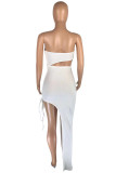Pink Fashion Sexy Solid Hollowed Out Backless Strapless Irregular Dress