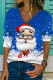 Blue Fashion Casual Santa Claus Printing V Neck Tops