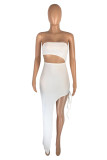Pink Fashion Sexy Solid Hollowed Out Backless Strapless Irregular Dress