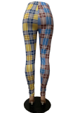 Green Casual Plaid Patchwork Skinny High Waist Pencil Full Print Bottoms