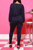 Red Fashion Casual Skull Head Print Fold O Neck Long Sleeve Two Pieces