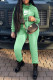 Green Fashion Sportswear Print Patchwork Hooded Collar Long Sleeve Two Pieces