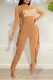 Khaki Fashion Casual Letter Print Rivets O Neck Skinny Jumpsuits