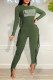 Green Fashion Casual Letter Print Rivets O Neck Skinny Jumpsuits