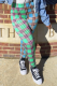 Green Casual Plaid Patchwork Skinny High Waist Pencil Full Print Bottoms