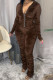 Coffee Fashion Casual Hooded Collar Long Sleeve Regular Sleeve Skinny Solid Jumpsuits