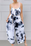 Multicolor Sexy Casual Print Tie Dye Without Belt Spaghetti Strap Plus Size Jumpsuits