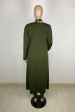 Army Green Fashion Sexy Solid Hollowed Out Halter Long Sleeve Two Pieces