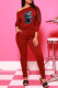 Red Fashion Casual Skull Head Print Fold O Neck Long Sleeve Two Pieces