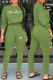 Green Fashion Sportswear Print Patchwork O Neck Long Sleeve Two Pieces