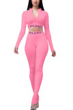 Pink Casual adult Ma'am Patchwork Solid Two Piece Suits pencil Long Sleeve Two Pieces
