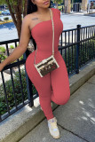 Red Sexy Solid Patchwork Oblique Collar Long Sleeve Two Pieces