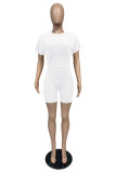 White Simplicity Solid Patchwork O Neck Short Sleeve Two Pieces