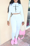 White Casual Print Patchwork O Neck Long Sleeve Two Pieces