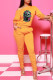 Yellow Fashion Casual Skull Head Print Fold O Neck Long Sleeve Two Pieces