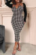 Black Fashion Casual Print Slit V Neck Long Sleeve Two Pieces