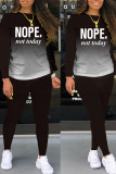 Black Casual Gradual Change Print Patchwork O Neck Long Sleeve Two Pieces