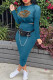 Blue Fashion Casual Lips Printed Basic O Neck Long Sleeve Two Pieces