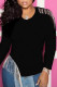 Black Sexy Solid Tassel Patchwork O Neck Tops