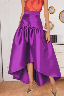 Purple Fashion Casual Solid Split Joint Asymmetrical Regular High Waist Skirt