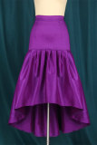 Purple Fashion Casual Solid Patchwork Asymmetrical Regular High Waist Skirt