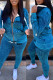 Blue Casual Print Patchwork Zipper Hooded Collar Long Sleeve Two Pieces