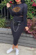 Black Fashion Casual Lips Printed Basic O Neck Long Sleeve Two Pieces