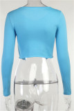 Blue Fashion Casual Butterfly Print Asymmetrical V Neck Tops