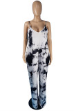 Multicolor Sexy Casual Print Tie Dye Without Belt Spaghetti Strap Plus Size Jumpsuits
