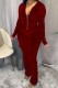 Red Fashion Casual Hooded Collar Long Sleeve Regular Sleeve Skinny Solid Jumpsuits