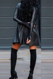 Black Fashion Casual Solid Asymmetrical O Neck Long Sleeve Dresses