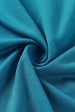 Blue Sexy Solid Split Joint Frenulum Slit Fold Asymmetrical Collar Straight Dresses