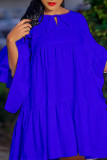Blue Fashion Casual Solid Basic O Neck Flared Sleeves Loose Dresses