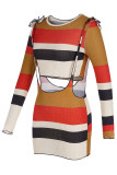 Brown Sexy Striped Print Patchwork O Neck Long Sleeve Two Pieces