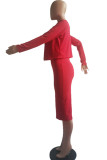 Red Casual Print Patchwork U Neck Long Sleeve Two Pieces
