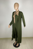 Army Green Fashion Sexy Solid Hollowed Out Halter Long Sleeve Two Pieces