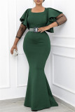 Black Fashion Patchwork Flounce Beading O Neck A Line Plus Size Dresses (With Belt)