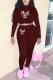 Burgundy Casual Print Patchwork Half A Turtleneck Long Sleeve Two Pieces