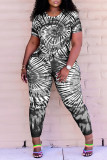Red Fashion Casual Tie Dye Printing O Neck Short Sleeve Two Pieces