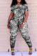 Black Gray Fashion Casual Tie Dye Printing O Neck Short Sleeve Two Pieces