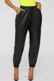 Red Fashion Casual Solid Basic Regular High Waist Trousers